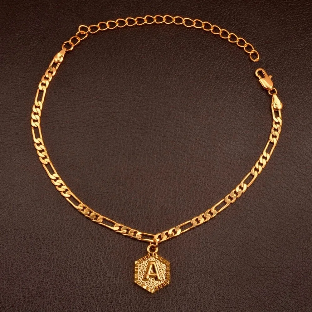 Initial A-Z ANKLET Length 22cm + 10cm Extender Chain/Gold Color
